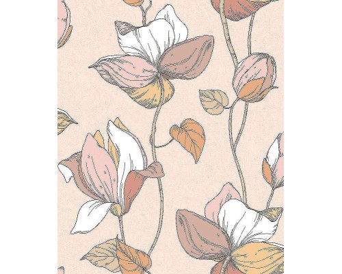 Обои Marburg Flora 47471 Винил на флизелине (0,53x10,05) Бежевый/Розовый/Белый, Цветы/Листья