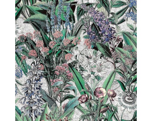 Обои Marburg Flora 47477 Винил на флизелине (0,53x10,05) Синий/Фиолетовый/Серый/Зеленый, Цветы/Листья/Штукатурка