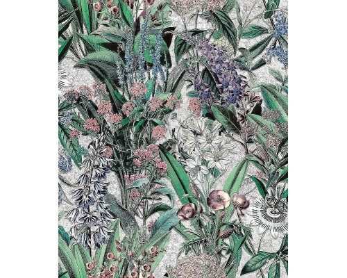 Обои Marburg Flora 47477 Винил на флизелине (0,53x10,05) Синий/Фиолетовый/Серый/Зеленый, Цветы/Листья/Штукатурка