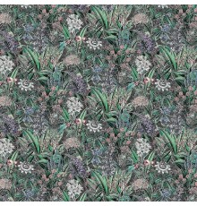Обои Marburg Flora 47475 Винил на флизелине (0,53x10,05) Черный/Фиолетовый/Серый/Зеленый, Цветы/Листья/Штукатурка