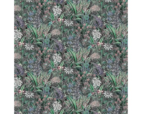 Обои Marburg Flora 47475 Винил на флизелине (0,53x10,05) Черный/Фиолетовый/Серый/Зеленый, Цветы/Листья/Штукатурка