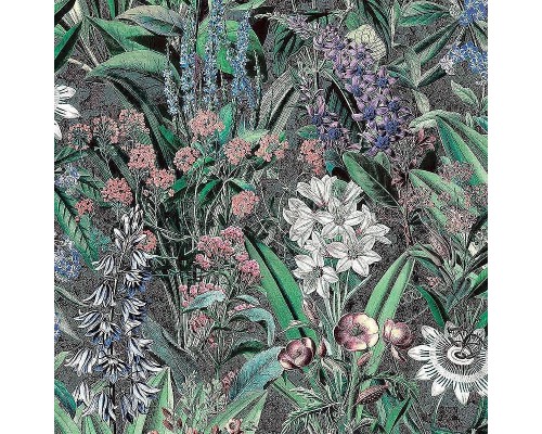 Обои Marburg Flora 47475 Винил на флизелине (0,53x10,05) Черный/Фиолетовый/Серый/Зеленый, Цветы/Листья/Штукатурка