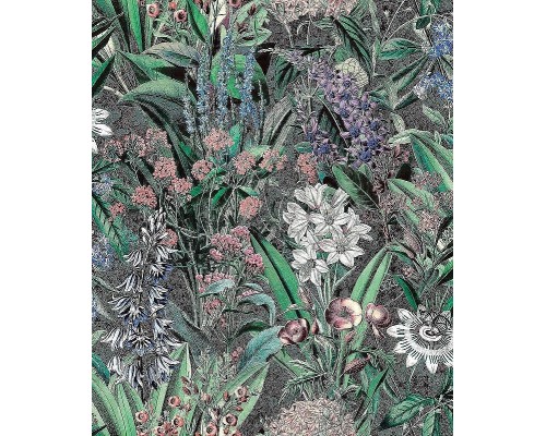 Обои Marburg Flora 47475 Винил на флизелине (0,53x10,05) Черный/Фиолетовый/Серый/Зеленый, Цветы/Листья/Штукатурка