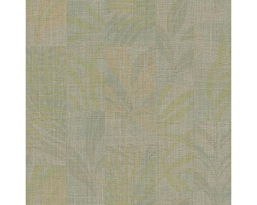 Обои Zambaiti Parati Trussardi VII 18920 Винил на флизелине (0,7x10,05) Серый/Зеленый/Бирюзовый, Геометрия/Листья/Рогожка