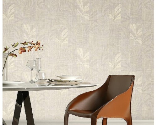 Обои Zambaiti Parati Trussardi VII 18920 Винил на флизелине (0,7x10,05) Серый/Зеленый/Бирюзовый, Геометрия/Листья/Рогожка