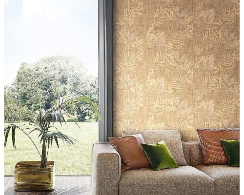 Обои Zambaiti Parati Trussardi VII 18922 Винил на флизелине (0,7x10,05) Бежевый/Коричневый, Геометрия/Листья/Рогожка