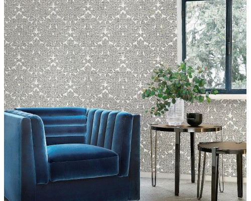 Обои Zambaiti Parati Trussardi VII 18935 Винил на флизелине (0,7x10,05) Серый, Дамаск