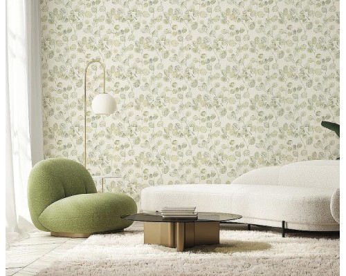 Обои Zambaiti Parati Savana 77500 Винил на флизелине (0,53x10,05) Бежевый/Зеленый, Листья