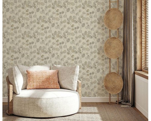 Обои Zambaiti Parati Savana 77503 Винил на флизелине (0,53x10,05) Серый/Бежевый, Листья