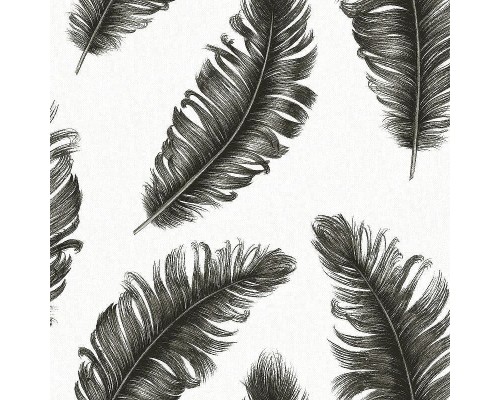 Обои Zambaiti Parati Savana 77527 Винил на флизелине (0,53x10,05) Белый/Черный, Перья