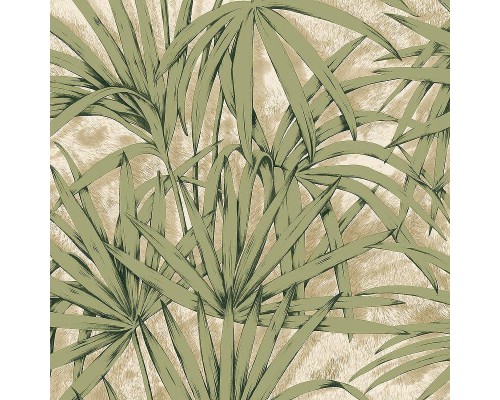 Обои Zambaiti Parati Savana 77543 Винил на флизелине (0,53x10,05) Бежевый/Зеленый, Листья/Шкура