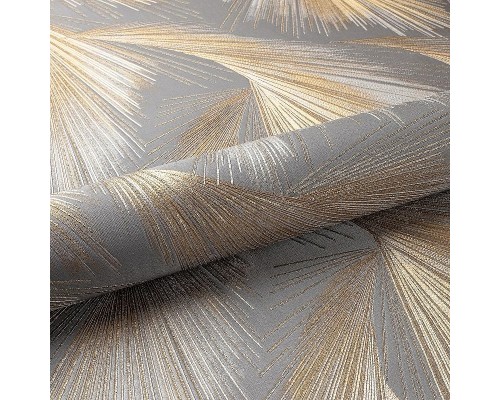 Обои Fipar Platino R 23701 Винил на флизелине (1,06x10,05) Серый/Золото, Абстракция/Перья