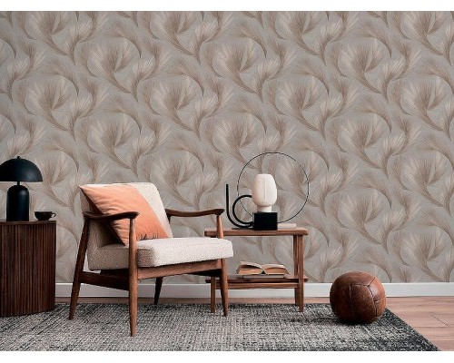 Обои Fipar Platino R 23713 Винил на флизелине (1,06x10,05) Серый/Золото/Бежевый, Абстракция/Перья