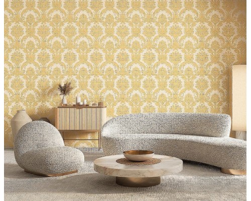 Обои Zambaiti Parati Tradizione Italiana 2025 Z21728 Винил на флизелине (0,53x10,05) Бежевый/Золото, Дамаск