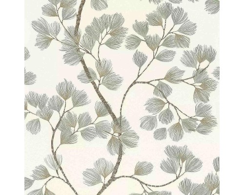 Обои RASCH Garden 866902 Винил на флизелине (0,53x10,05) Белый/Зеленый/Коричневый, Листья