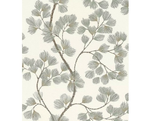 Обои RASCH Garden 866902 Винил на флизелине (0,53x10,05) Белый/Зеленый/Коричневый, Листья