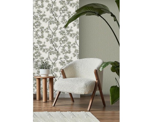 Обои RASCH Garden 866902 Винил на флизелине (0,53x10,05) Белый/Зеленый/Коричневый, Листья