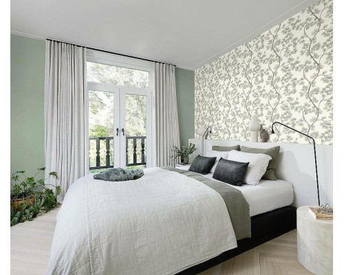 Обои RASCH Garden 866902 Винил на флизелине (0,53x10,05) Белый/Зеленый/Коричневый, Листья