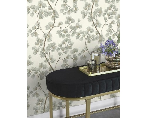 Обои RASCH Garden 866902 Винил на флизелине (0,53x10,05) Белый/Зеленый/Коричневый, Листья