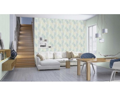 Обои RASCH Garden 867114 Винил на флизелине (0,53x10,05) Бежевый/Зеленый/Бирюзовый, Листья