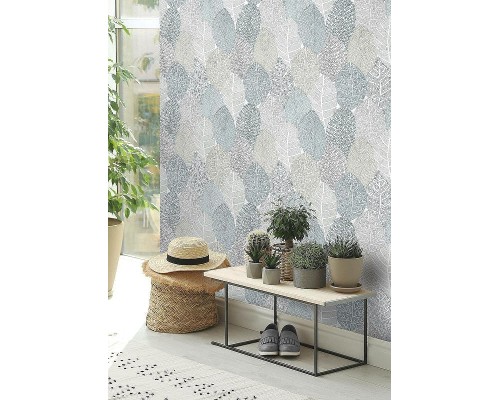 Обои RASCH Garden 867114 Винил на флизелине (0,53x10,05) Бежевый/Зеленый/Бирюзовый, Листья