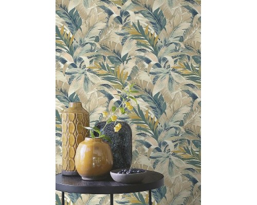 Обои RASCH Garden 865202 Винил на флизелине (0,53x10,05) Бежевый/Зеленый/Коричневый, Листья