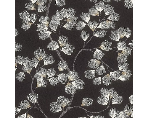 Обои RASCH Garden 866926 Винил на флизелине (0,53x10,05) Черный, Листья