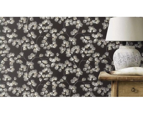 Обои RASCH Garden 866926 Винил на флизелине (0,53x10,05) Черный, Листья