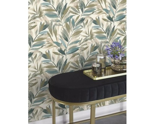 Обои RASCH Garden 867640 Винил на флизелине (0,53x10,05) Бежевый/Зеленый, Листья