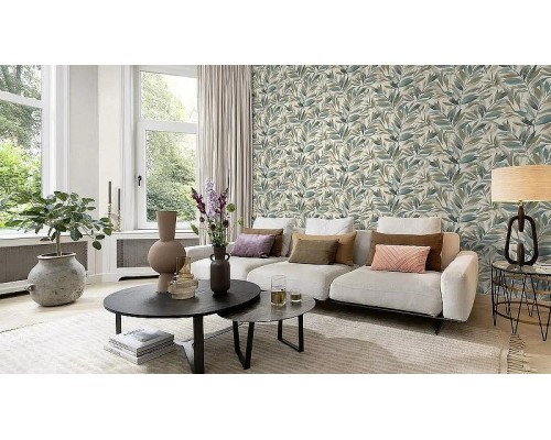 Обои RASCH Garden 867640 Винил на флизелине (0,53x10,05) Бежевый/Зеленый, Листья