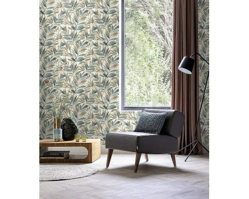 Обои RASCH Garden 867640 Винил на флизелине (0,53x10,05) Бежевый/Зеленый, Листья