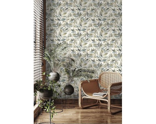 Обои RASCH Garden 867640 Винил на флизелине (0,53x10,05) Бежевый/Зеленый, Листья