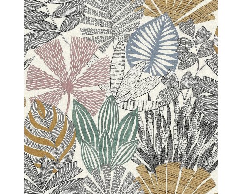 Обои RASCH Garden 868258 Винил на флизелине (0,53x10,05) Разноцветный, Листья/Цветы