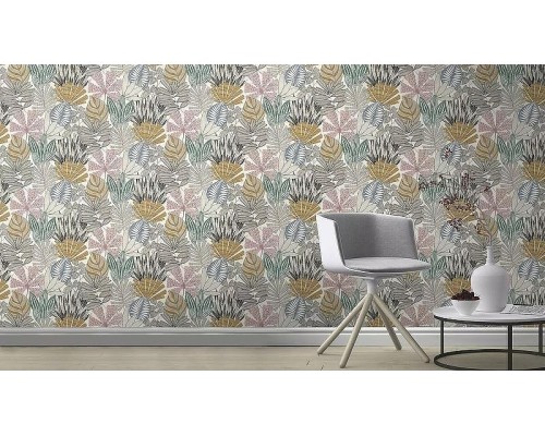 Обои RASCH Garden 868258 Винил на флизелине (0,53x10,05) Разноцветный, Листья/Цветы