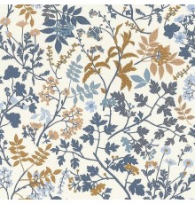 Обои RASCH Garden 868500 Винил на флизелине (0,53x10,05) Белый/Синий/Оранжевый, Листья/Цветы