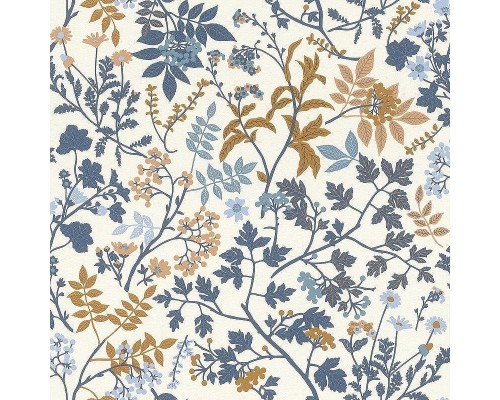 Обои RASCH Garden 868500 Винил на флизелине (0,53x10,05) Белый/Синий/Оранжевый, Листья/Цветы