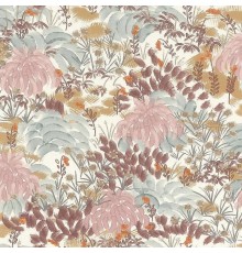 Обои RASCH Garden 868302 Винил на флизелине (0,53x10,05) Розовый/Бежевый/Бирюзовый, Листья/Цветы