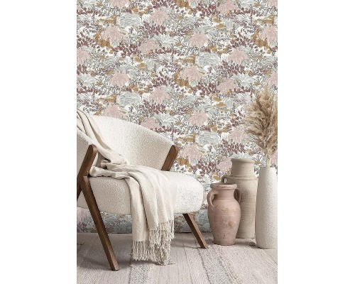 Обои RASCH Garden 868302 Винил на флизелине (0,53x10,05) Розовый/Бежевый/Бирюзовый, Листья/Цветы