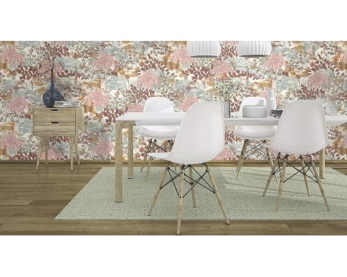 Обои RASCH Garden 868302 Винил на флизелине (0,53x10,05) Розовый/Бежевый/Бирюзовый, Листья/Цветы