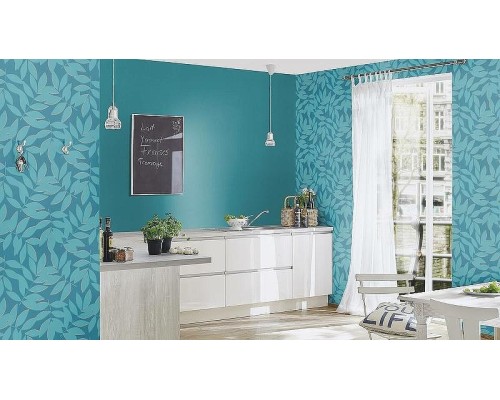 Обои RASCH Garden 690729 Винил на флизелине (0,53x10,05) Бирюзовый, Однотонные/Рогожка