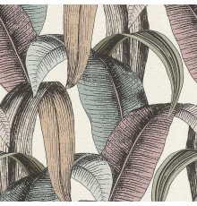 Обои RASCH Garden 867961 Винил на флизелине (0,53x10,05) Бежевый/Бирюзовый/Розовый, Листья