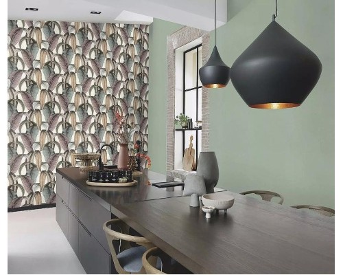 Обои RASCH Garden 867961 Винил на флизелине (0,53x10,05) Бежевый/Бирюзовый/Розовый, Листья