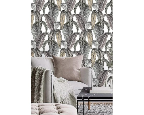 Обои RASCH Garden 867961 Винил на флизелине (0,53x10,05) Бежевый/Бирюзовый/Розовый, Листья