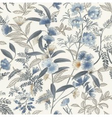 Обои RASCH Garden 869125 Винил на флизелине (0,53x10,05) Бежевый/Синий/Серый, Цветы