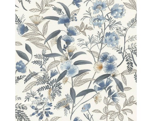 Обои RASCH Garden 869125 Винил на флизелине (0,53x10,05) Бежевый/Синий/Серый, Цветы