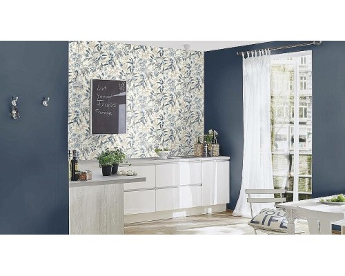 Обои RASCH Garden 869125 Винил на флизелине (0,53x10,05) Бежевый/Синий/Серый, Цветы