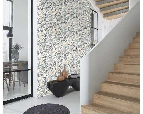 Обои RASCH Garden 869125 Винил на флизелине (0,53x10,05) Бежевый/Синий/Серый, Цветы