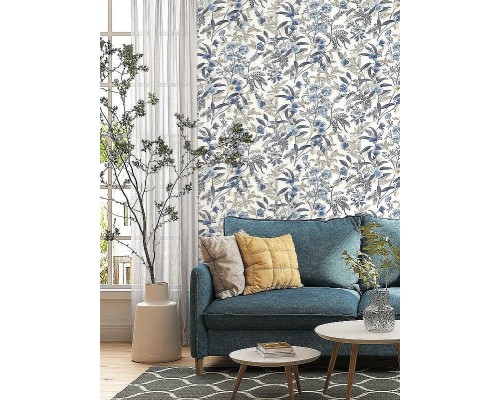 Обои RASCH Garden 869125 Винил на флизелине (0,53x10,05) Бежевый/Синий/Серый, Цветы