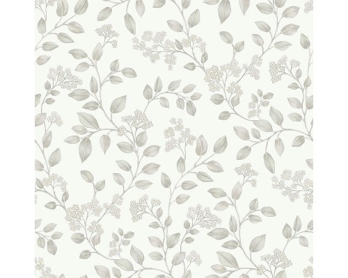 Обои Grandeco Icon IC 3006 Винил на флизелине (0,53x10,05) Белый/Серый, Листья/Цветы