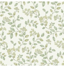 Обои Grandeco Icon IC 3014 Винил на флизелине (0,53x10,05) Белый/Зеленый, Листья/Цветы